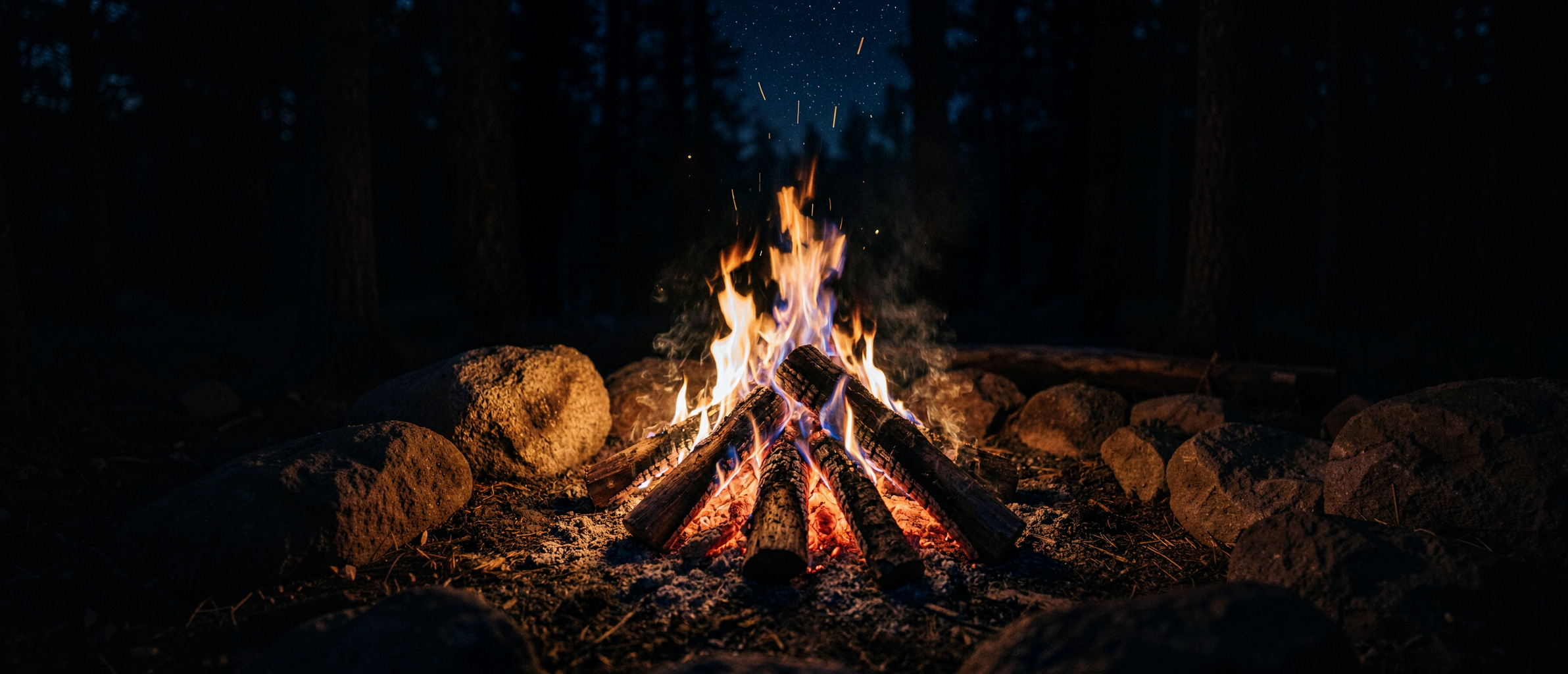 Lagerfeuer im Wald bei Nacht